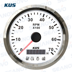 Тахометр белый с серебристой окант. SS316 со счётчиком моточасов с доп индикаторами 0-7000 85 мм.