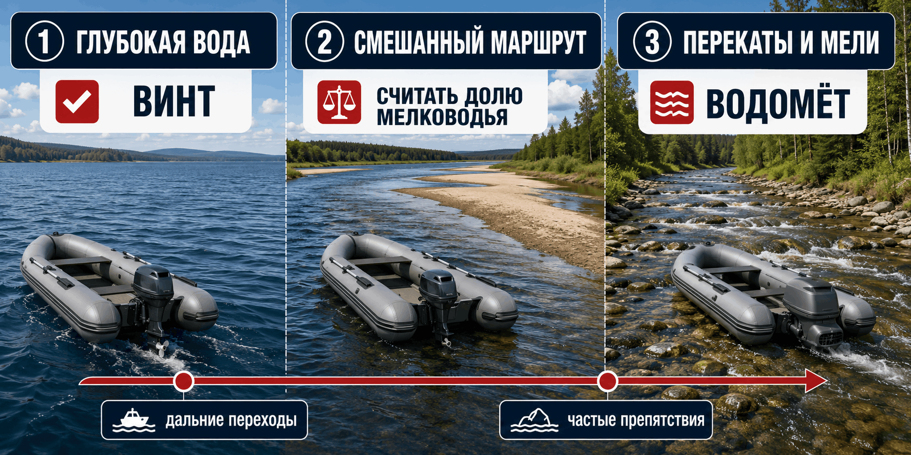 Выбор между водомётом и винтом для разных маршрутов в Новосибирской области