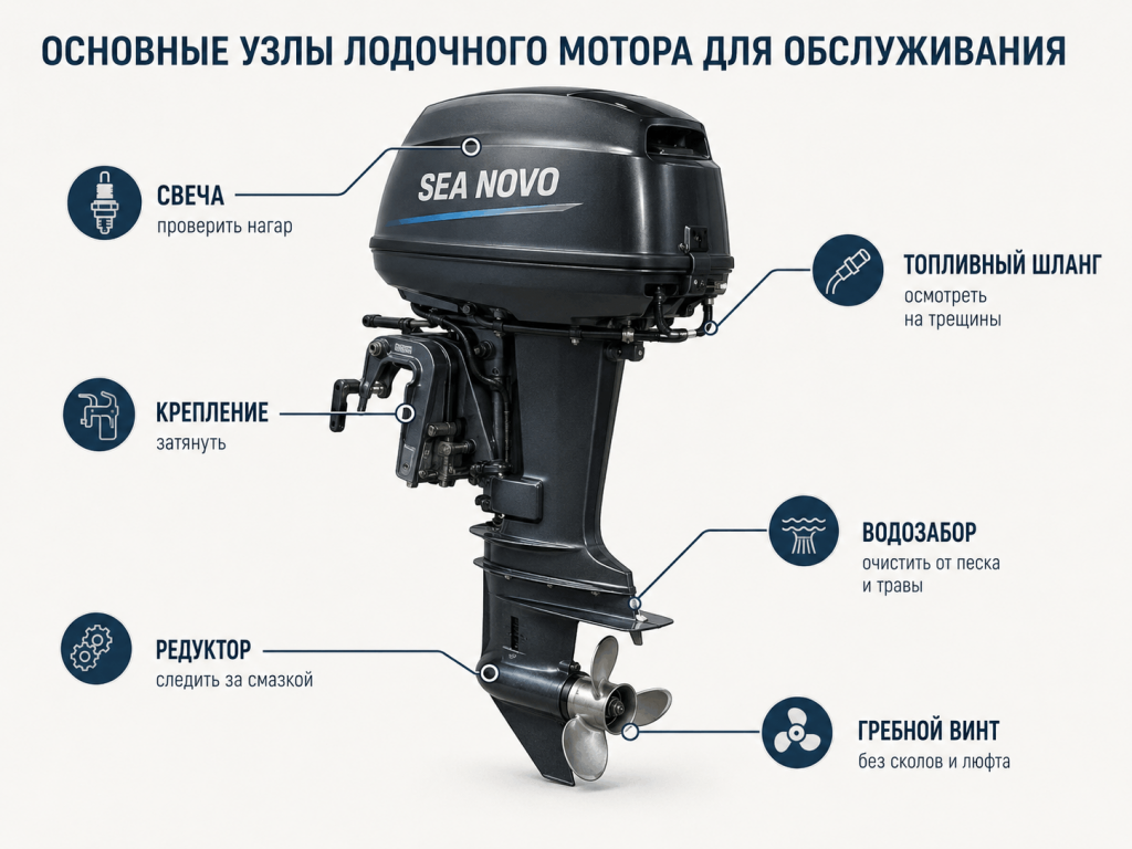 Основные узлы лодочного мотора для регулярного обслуживания