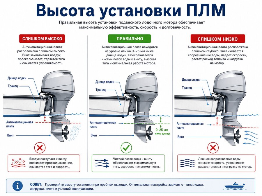 Схема высоты установки ПЛМ относительно днища и антикавитационной плиты