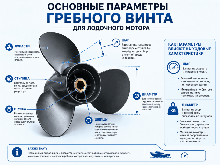 Основные параметры гребного винта для лодочного мотора