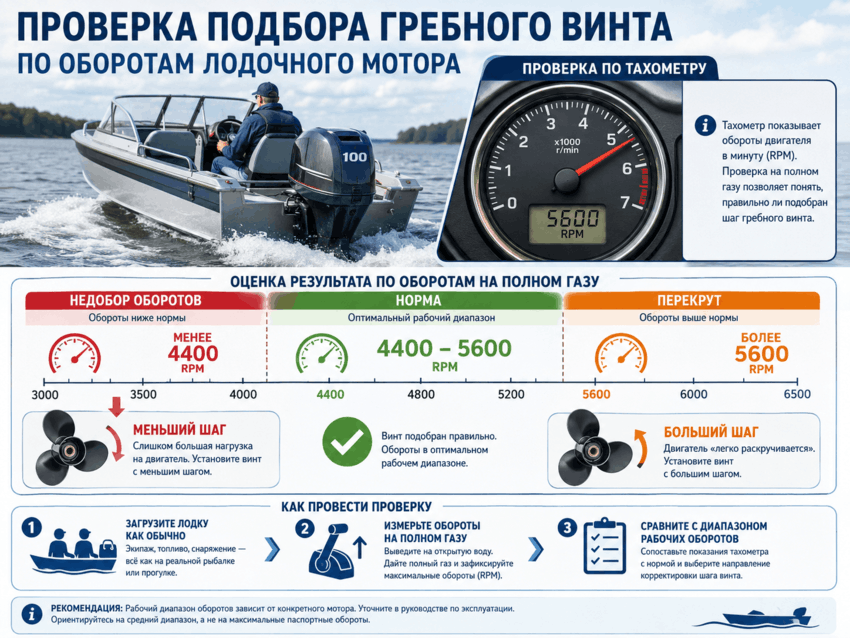 Проверка подбора гребного винта по оборотам лодочного мотора
