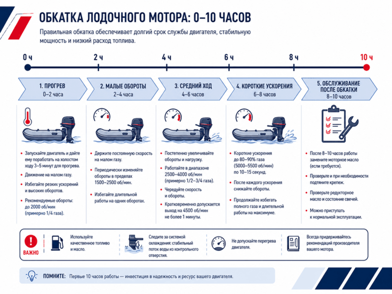 Схема обкатки лодочного мотора по первым моточасам