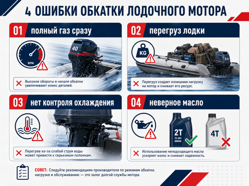 Основные ошибки при обкатке нового лодочного мотора